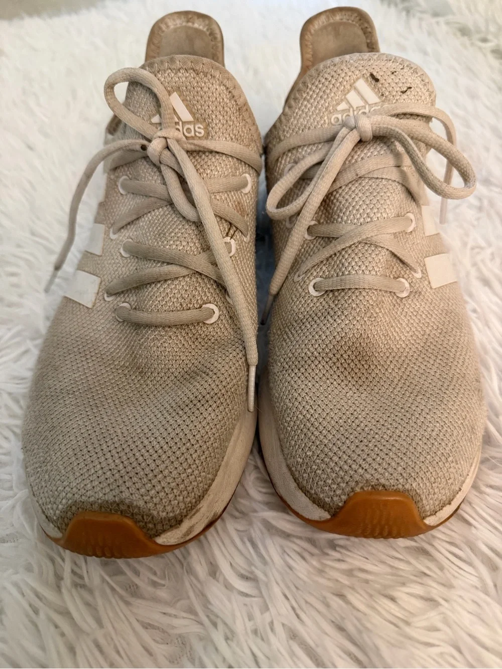 Adidas Cloudfoam Knit Sneakers Beige Gum Sole Women's US 9.5